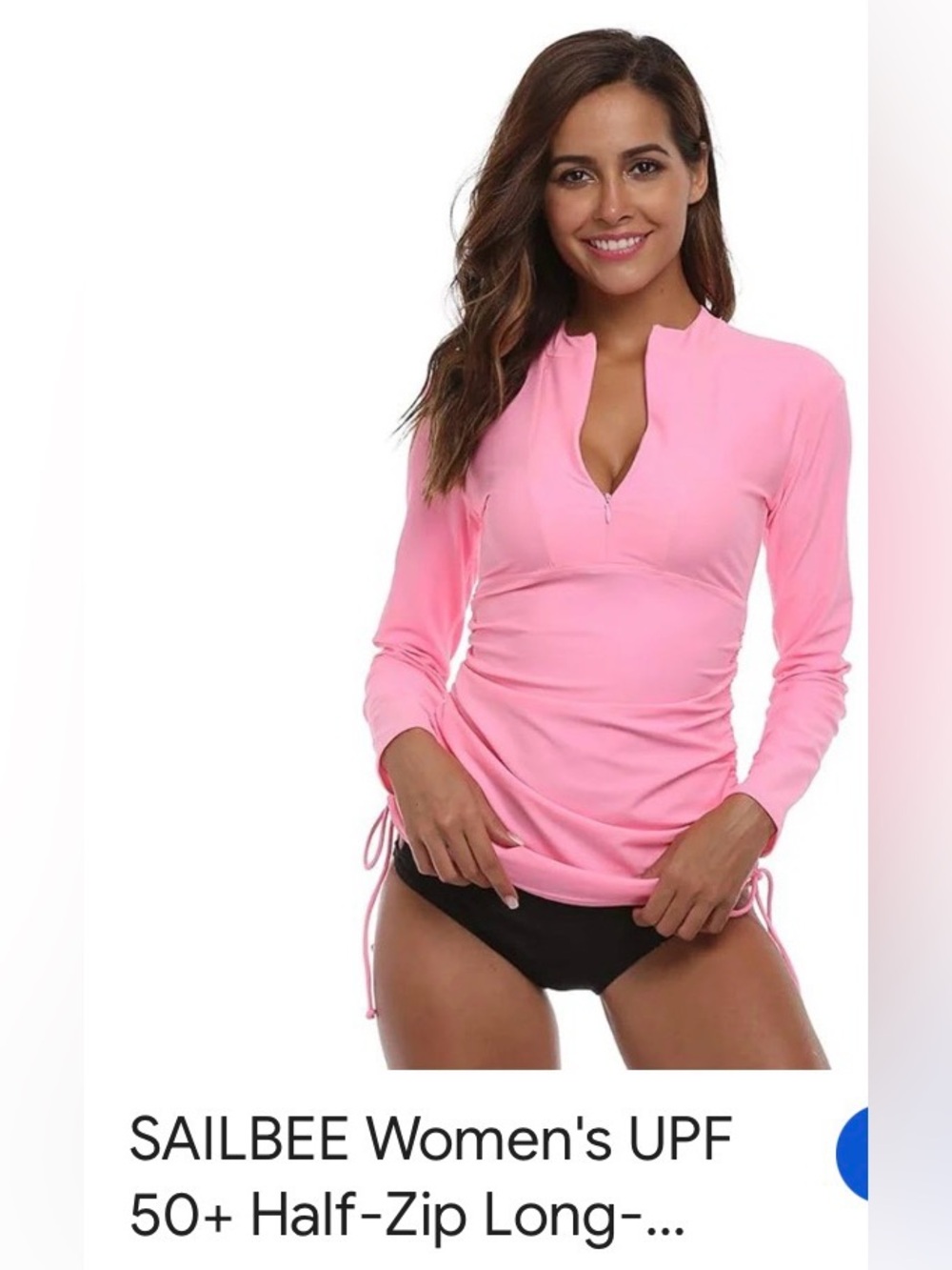 Sailbee Pink Long-Sleeve UPF 50 Half-Zip Swim Coverup-S